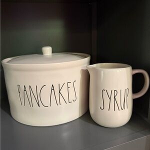 Rae Dunn White Pancakes and Syrup Serveware Set
